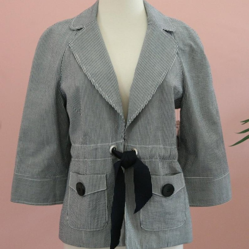 Denim and White Seersucker Big Pocket Jacket
